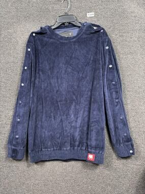 American Stitch Sweater Mens XL Blue Velour Snap Button Sleeve Crewneck Pullover